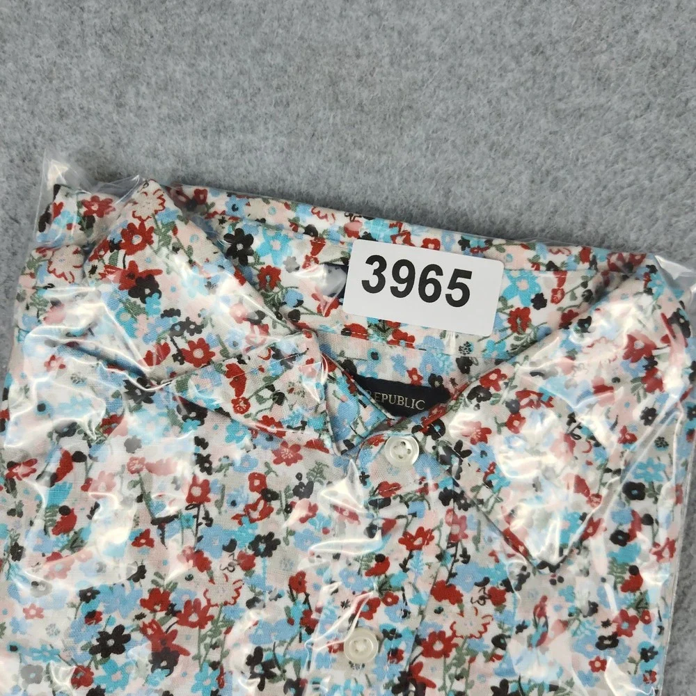 Banana Republic Shirt Mens Large Multi Floral Linen Blend Slim Fit Short Sleeve